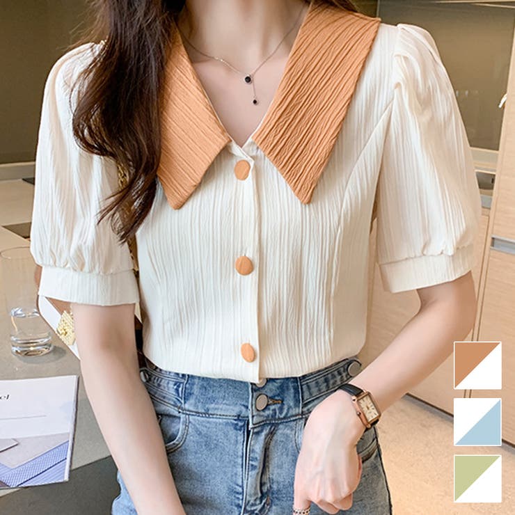 バイカラーフェミニンブラウス レディース トップス | Amulet | 詳細画像1 