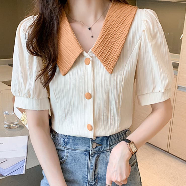 バイカラーフェミニンブラウス レディース トップス | Amulet | 詳細画像6 