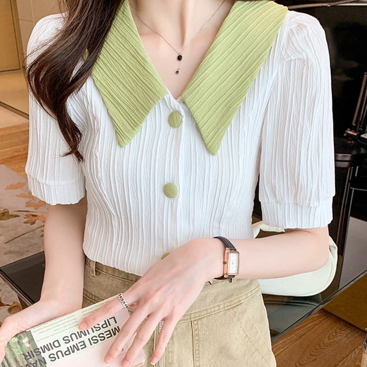 バイカラーフェミニンブラウス レディース トップス | Amulet | 詳細画像8 