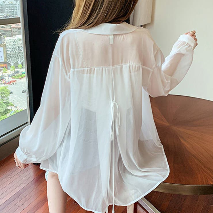 イフ❣️シルク素材シースルー長袖シャツ 最 安値 でファッション - イフ❣️シルク素材シースルー長袖シャツ