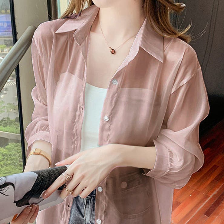 ピンク | シースルー長袖シャツ レディース トップス | Amulet