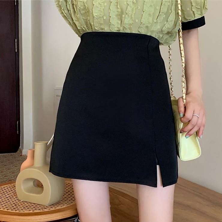 ブラック | ミニスリットスカート 春 夏服 | Amulet