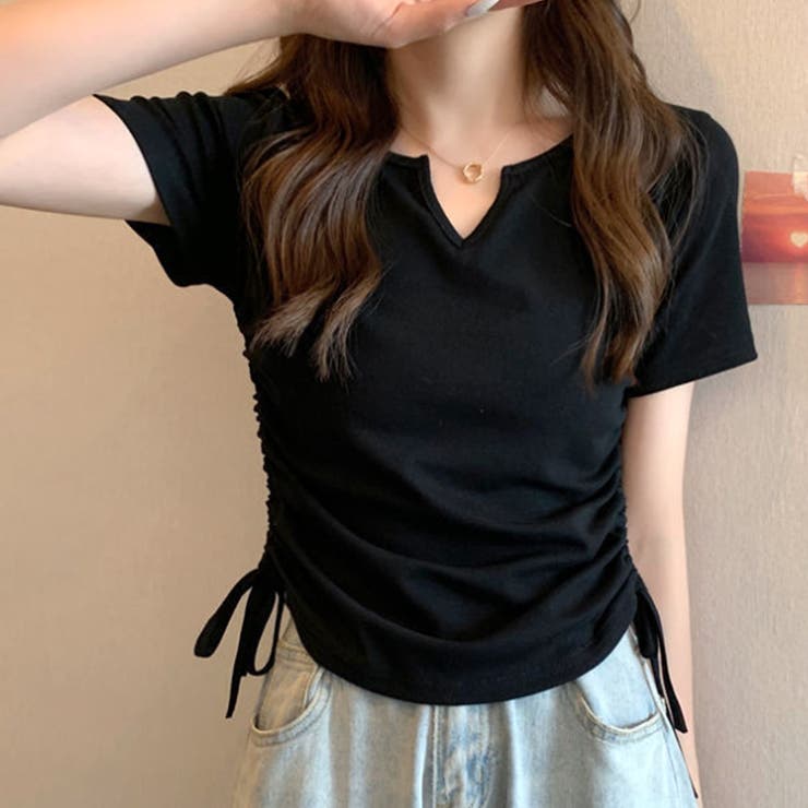 ブラック | サイドドロストリボンシャツ 春 夏服 | Amulet