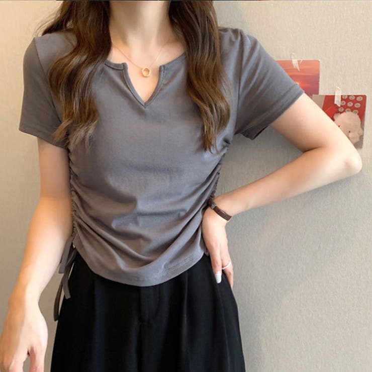 グレー | サイドドロストリボンシャツ 春 夏服 | Amulet