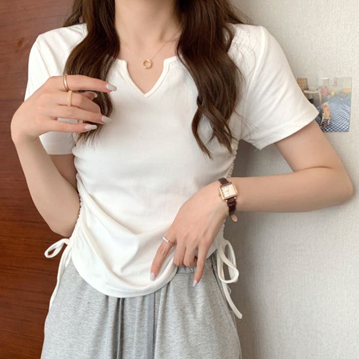 ホワイト | サイドドロストリボンシャツ 春 夏服 | Amulet