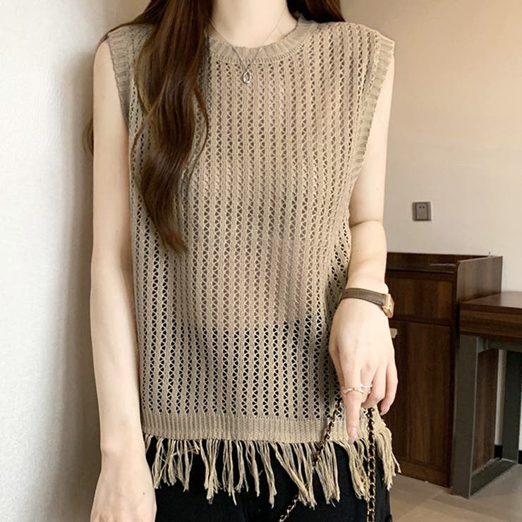 ノースリーブメッシュセーター レディース カジュアル | Amulet | 詳細画像10 