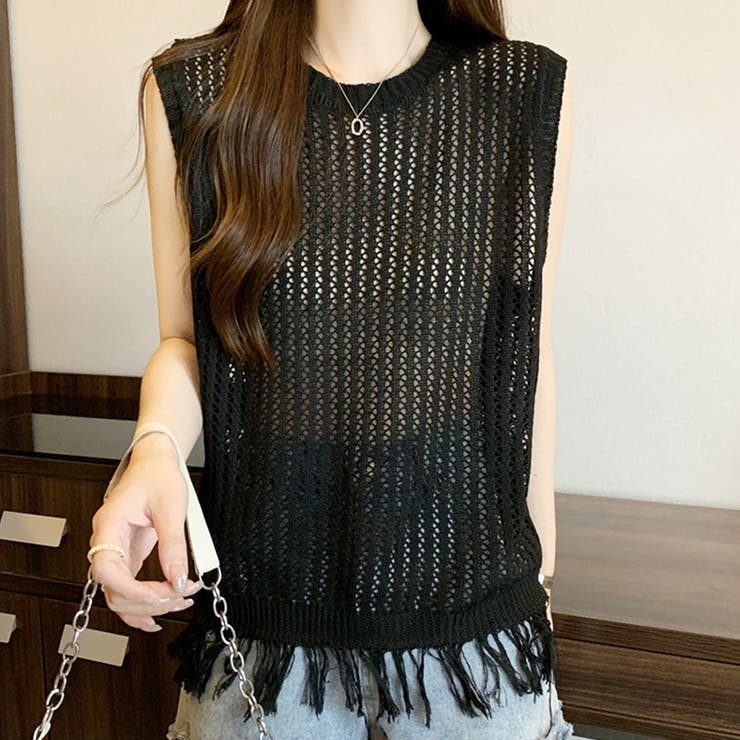 ノースリーブメッシュセーター レディース カジュアル | Amulet | 詳細画像15 