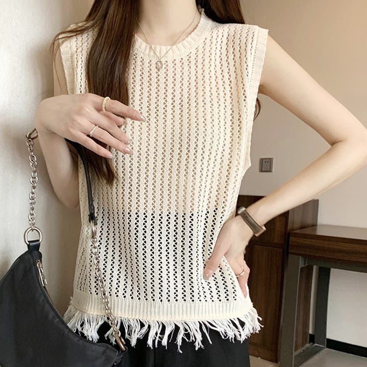 ノースリーブメッシュセーター レディース カジュアル | Amulet | 詳細画像16 