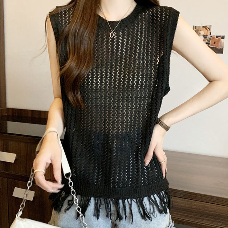 ノースリーブメッシュセーター レディース カジュアル | Amulet | 詳細画像8 