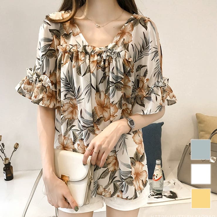 ボタニカルシフォントップス レディース カジュアル | Amulet | 詳細画像1 