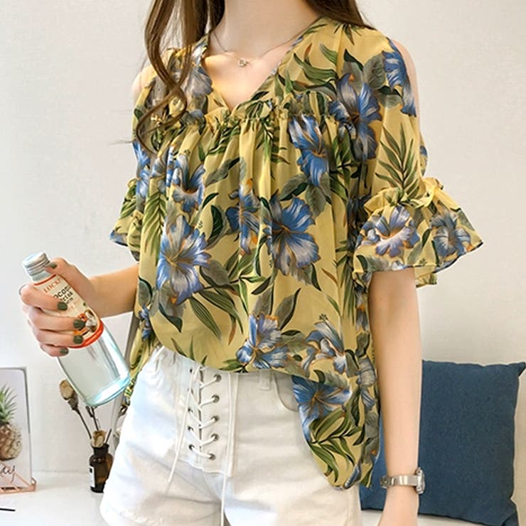 イエロー | ボタニカルシフォントップス レディース カジュアル | Amulet