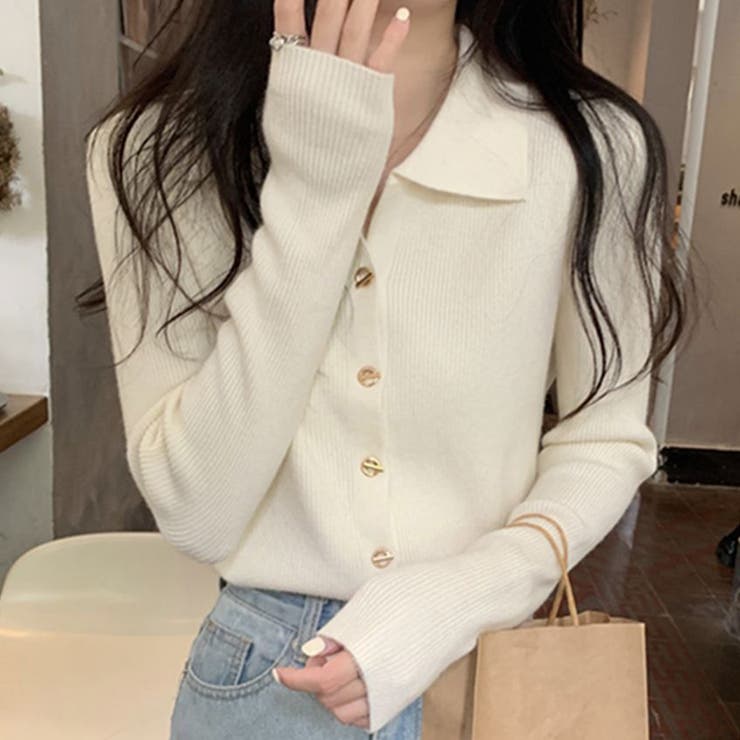 襟付きリブニットトップス 春 秋 | Amulet | 詳細画像11 