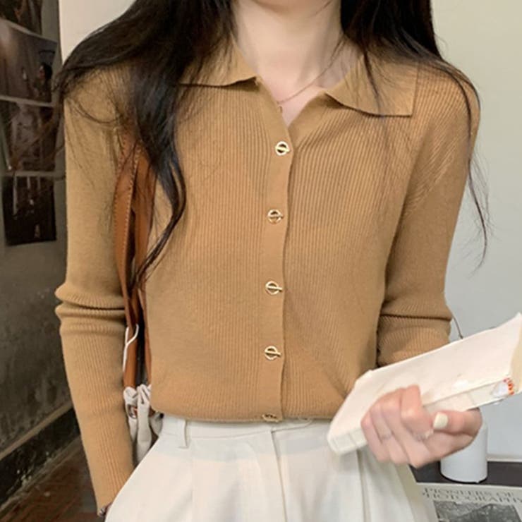 襟付きリブニットトップス 春 秋 | Amulet | 詳細画像14 