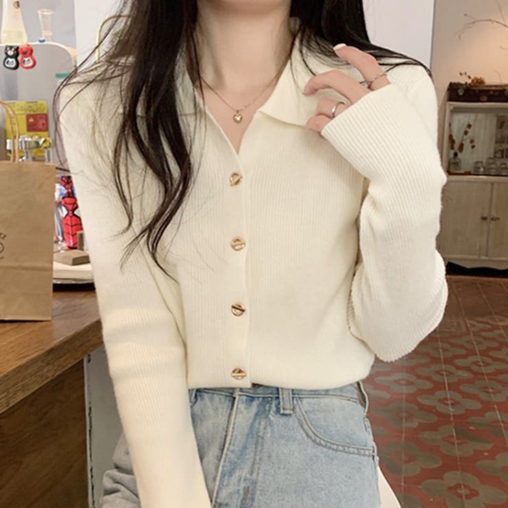 襟付きリブニットトップス 春 秋 | Amulet | 詳細画像16 