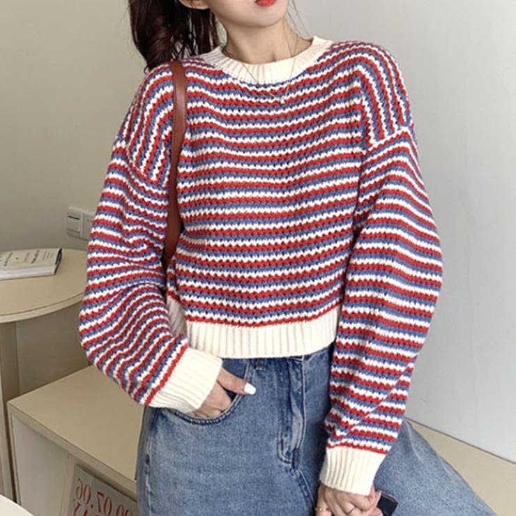 レッド | ボーダーニットセーター 秋 冬 | Amulet