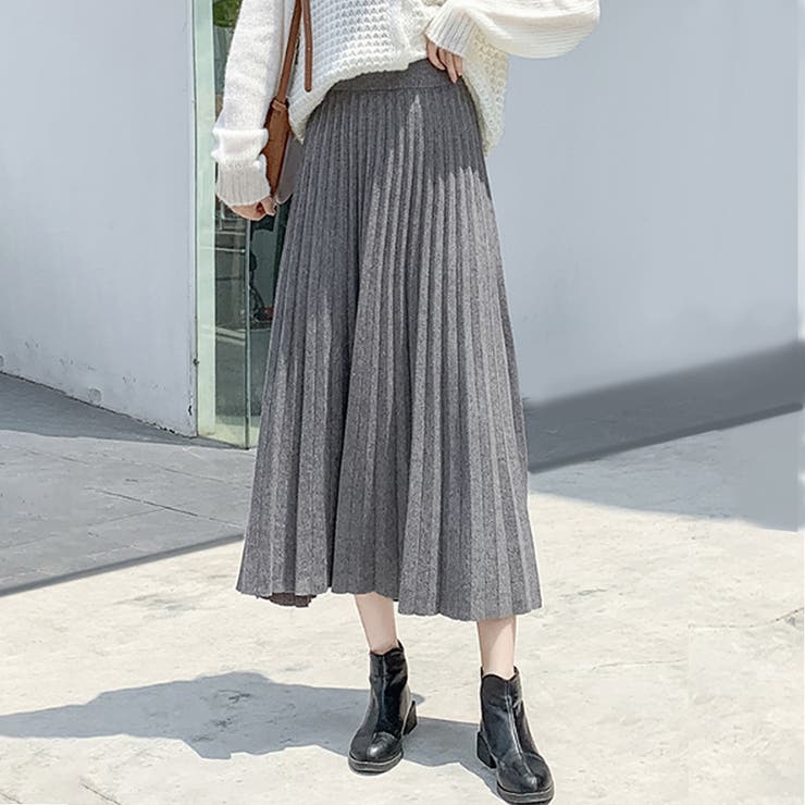エルメス プリーツ リブニット スカート コットン、シルク