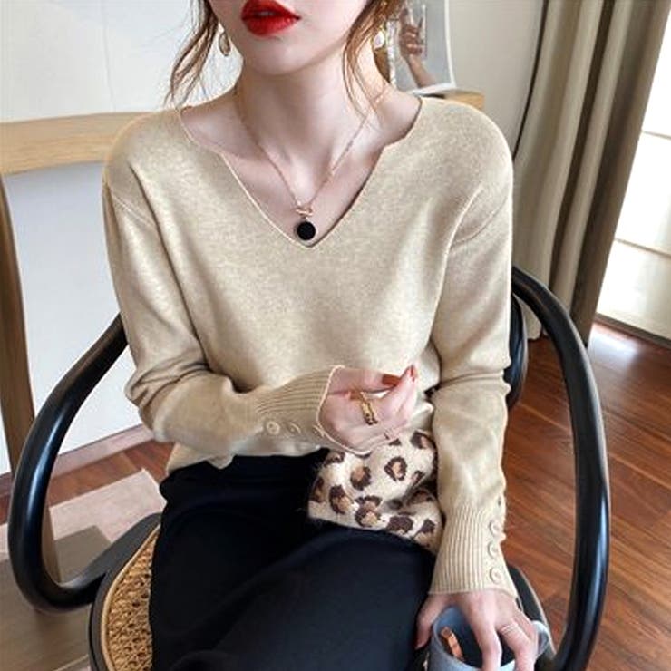 Vネックニットセーター レディース 10代 | Amulet | 詳細画像15 