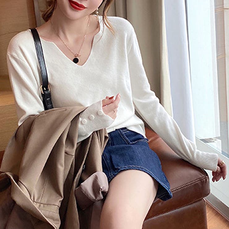 Vネックニットセーター レディース 10代 | Amulet | 詳細画像17 