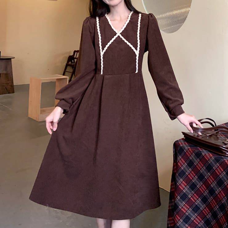 ブラウン | Vネックワンピース レディース 10代 | Amulet