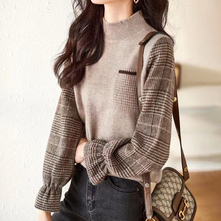 チェック袖切り替えニット レディース 10代 | Amulet | 詳細画像10 