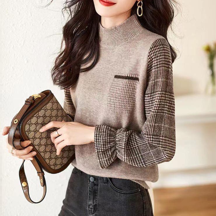 チェック袖切り替えニット レディース 10代 | Amulet | 詳細画像11 