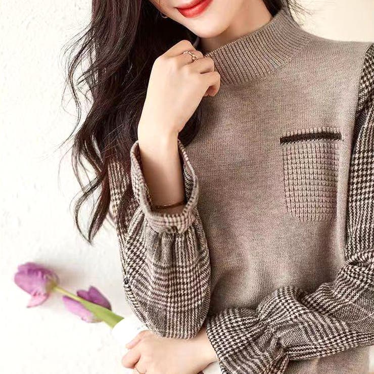 チェック袖切り替えニット レディース 10代 | Amulet | 詳細画像12 