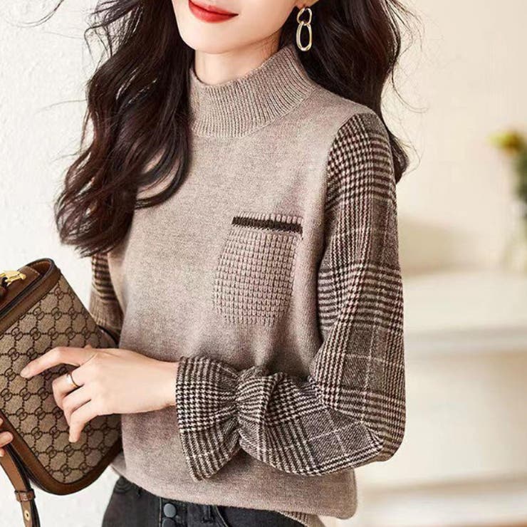 チェック袖切り替えニット レディース 10代 | Amulet | 詳細画像3 