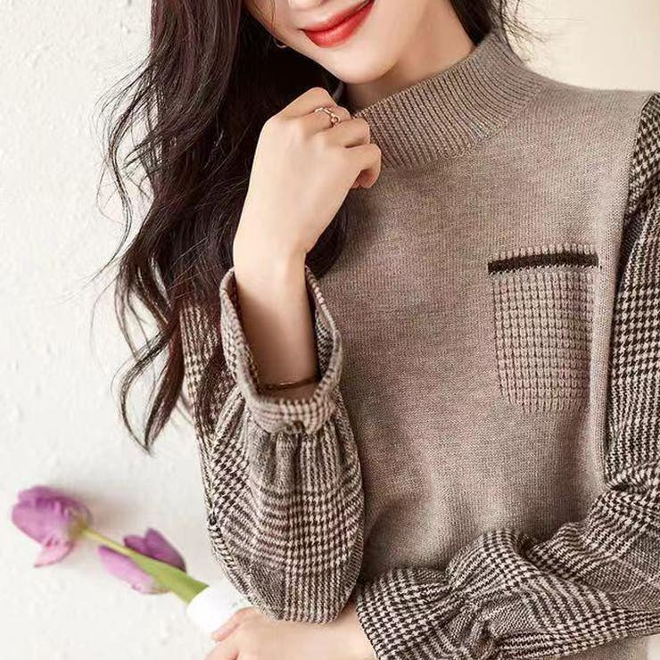 チェック袖切り替えニット レディース 10代 | Amulet | 詳細画像4 