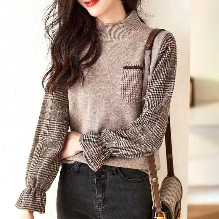 チェック袖切り替えニット レディース 10代 | Amulet | 詳細画像9 