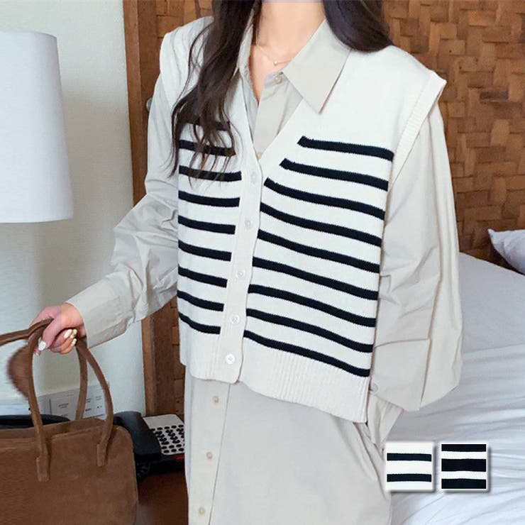 ボーダーニットベスト レディース 10代 | Amulet | 詳細画像1 