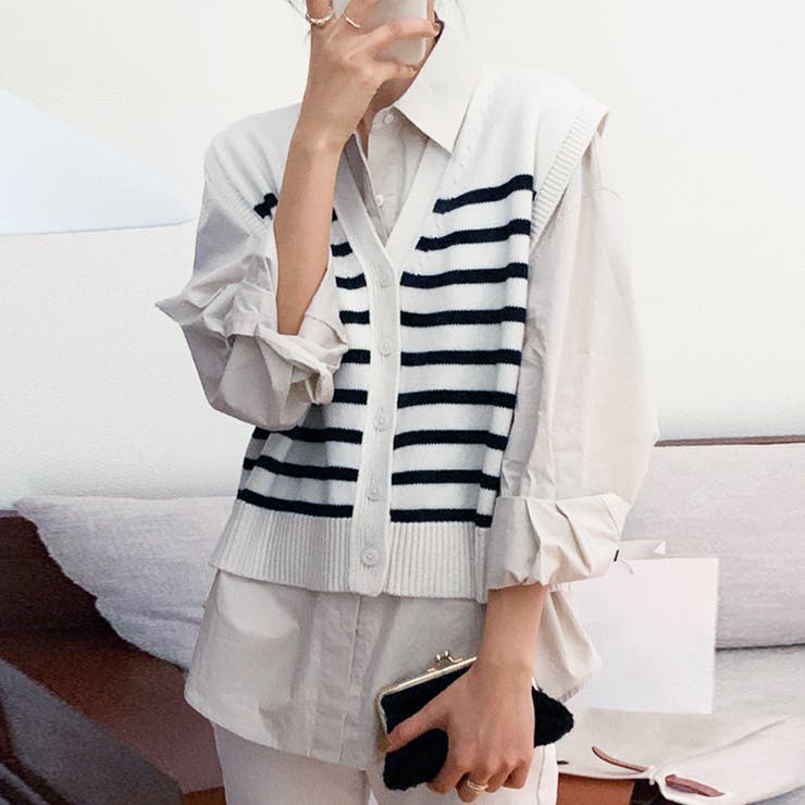 ボーダーニットベスト レディース 10代 | Amulet | 詳細画像3 