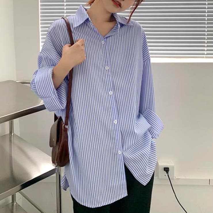 肩掛け付きストライプシャツ レディース 10代[品番：AMSW1777943