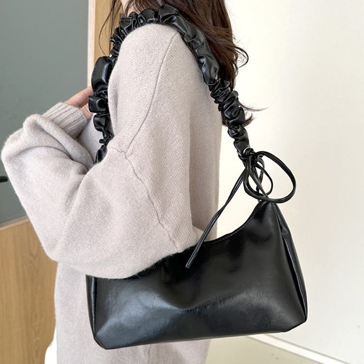 ブラック | ギャザーショルダーバッグ レディース 10代 | Amulet