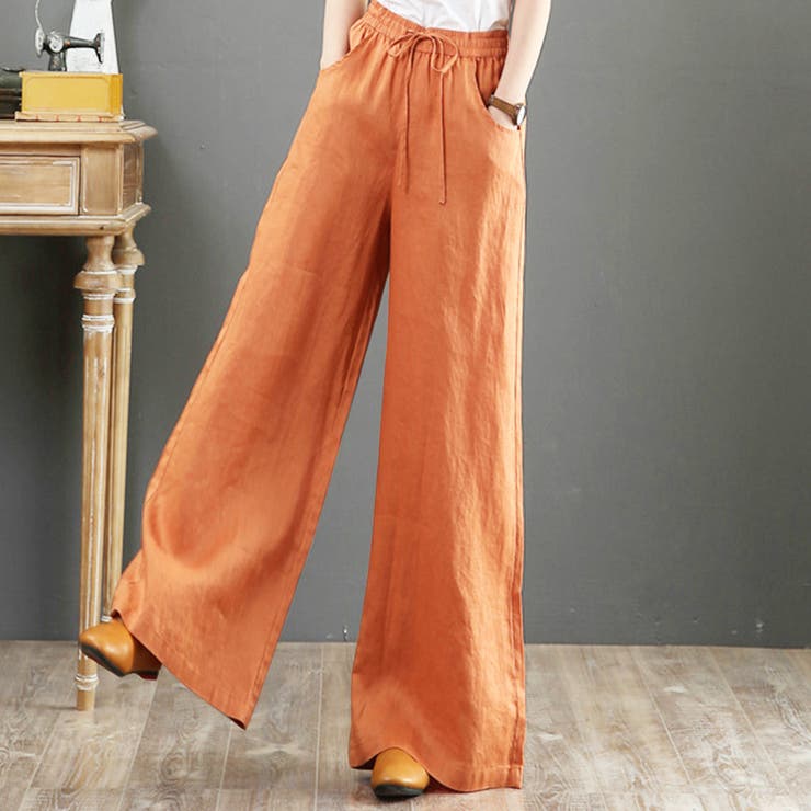 オレンジ | リネン風ワイドパンツ レディース 10代 | Amulet