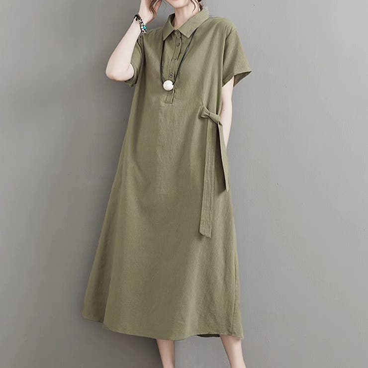 カーキ | サイドリボンシャツワンピース レディース 10代 | Amulet
