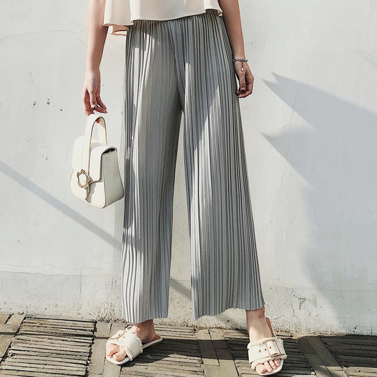 グレー | ゆったりプリーツパンツ レディース 10代 | Amulet