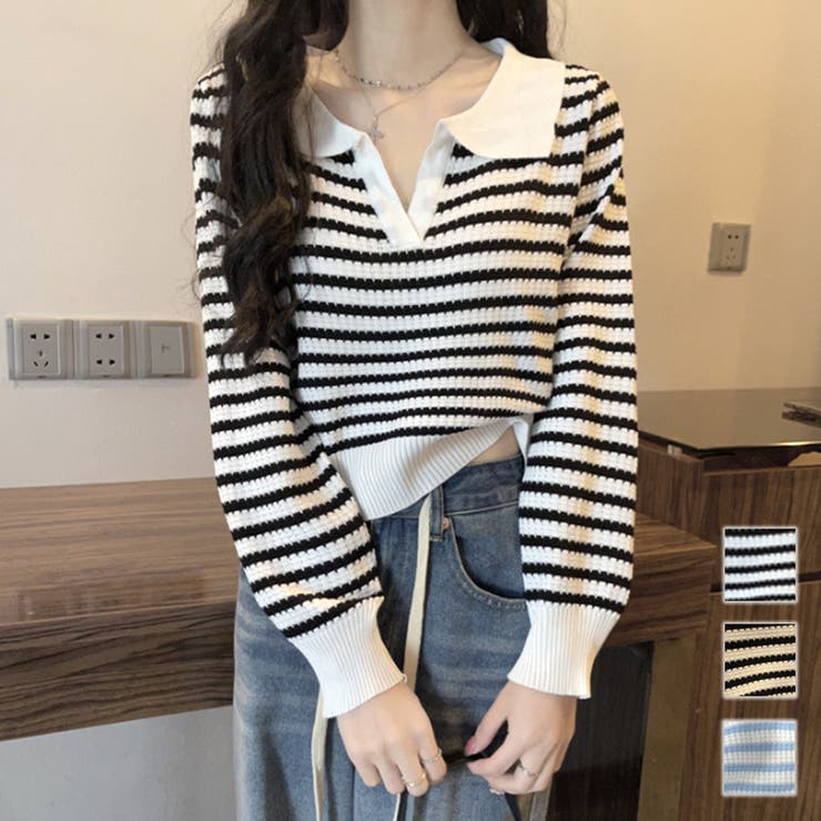 ボーダーポロニット レディース 10代 | Amulet | 詳細画像1 