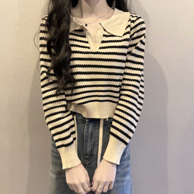 ベージュ | ボーダーポロニット レディース 10代 | Amulet