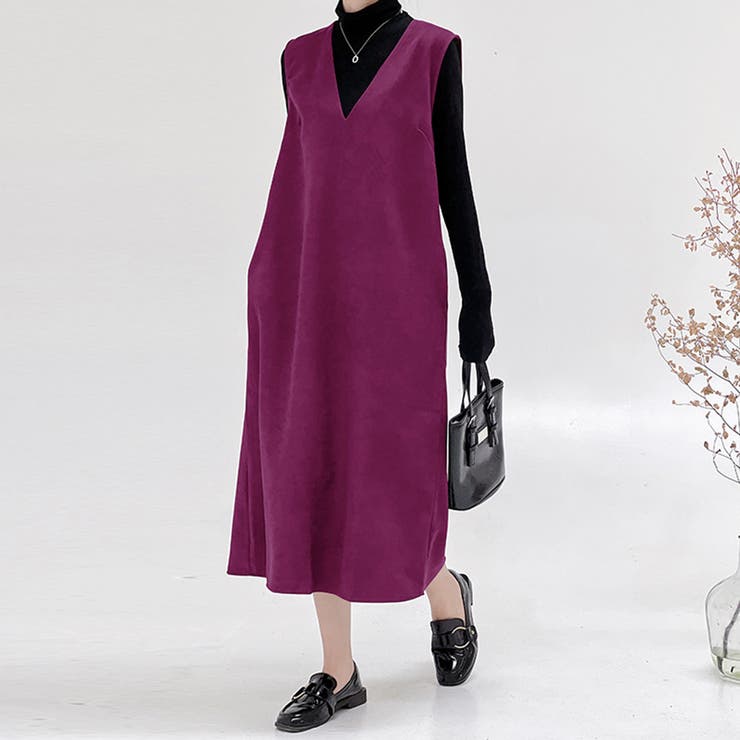 パープル | Vネックジャンパースカート 10代 20代 | Amulet