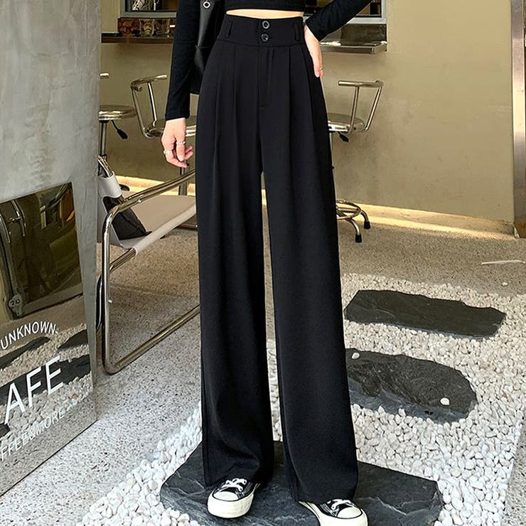 ハイウエストタックワイドパンツ 10代 20代[品番:AMSW1778063 ハイウエストタックワイドパンツ 10代 20代[品番:AMSW1778063
