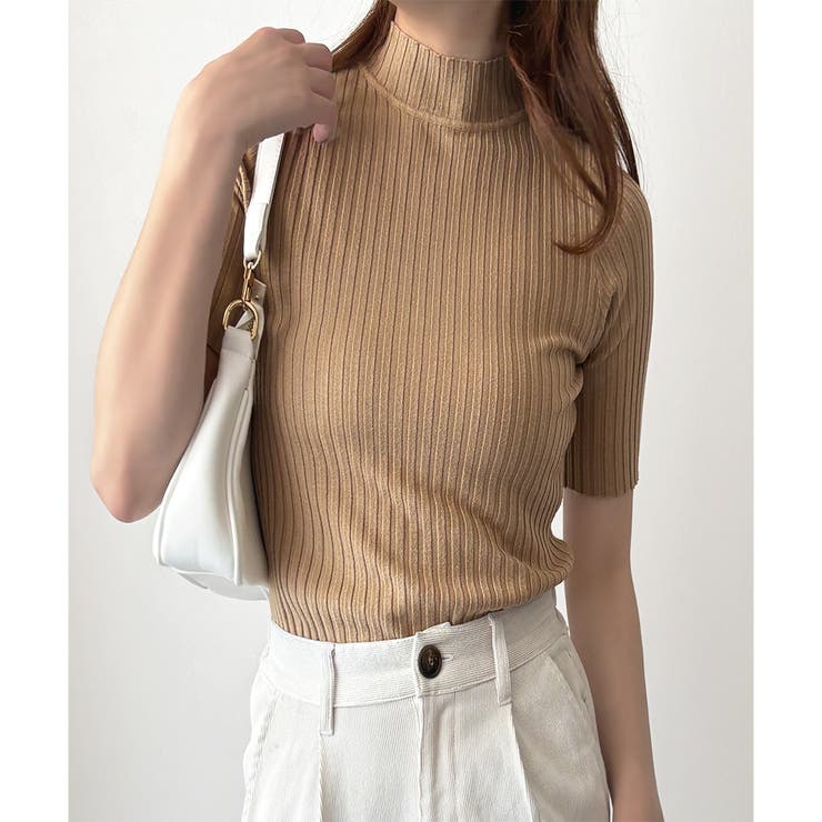 ベージュ | 半袖リブニットソー レディース 韓国 | Amulet
