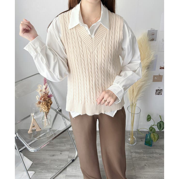 ケーブルニットベスト レディース ニットベスト | Amulet | 詳細画像12 