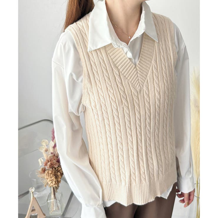 ケーブルニットベスト レディース ニットベスト[品番：AMSW1778095