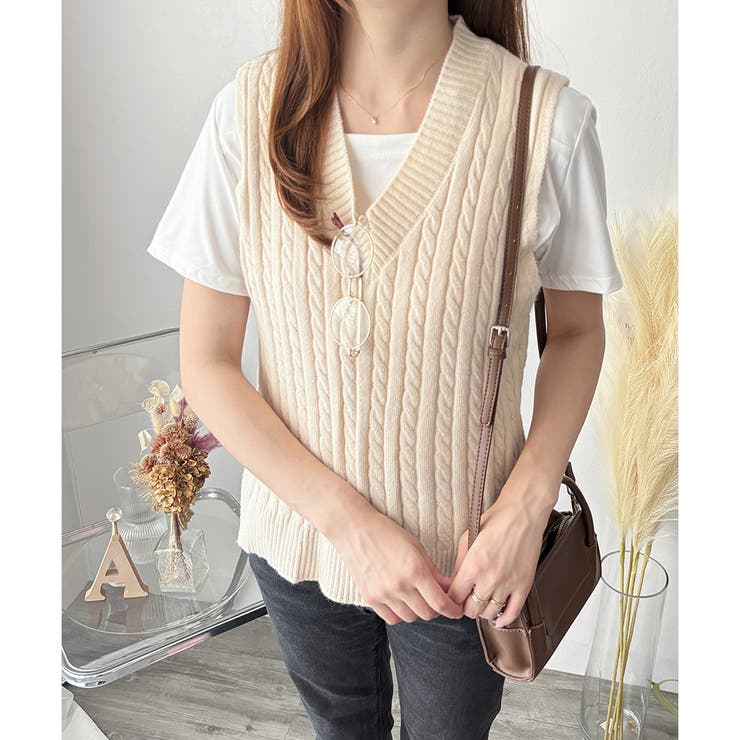 ケーブルニットベスト レディース ニットベスト | Amulet | 詳細画像15 