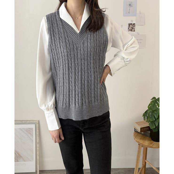 ケーブルニットベスト レディース ニットベスト[品番：AMSW1778095