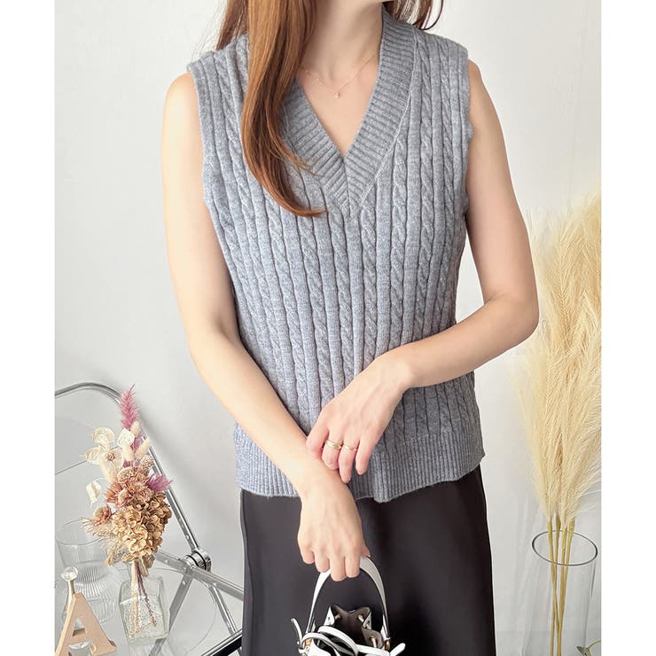 ケーブルニットベスト レディース ニットベスト | Amulet | 詳細画像3 