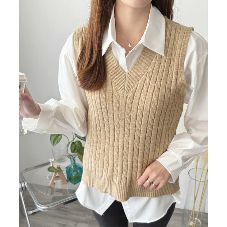 ケーブルニットベスト レディース ニットベスト[品番：AMSW1778095