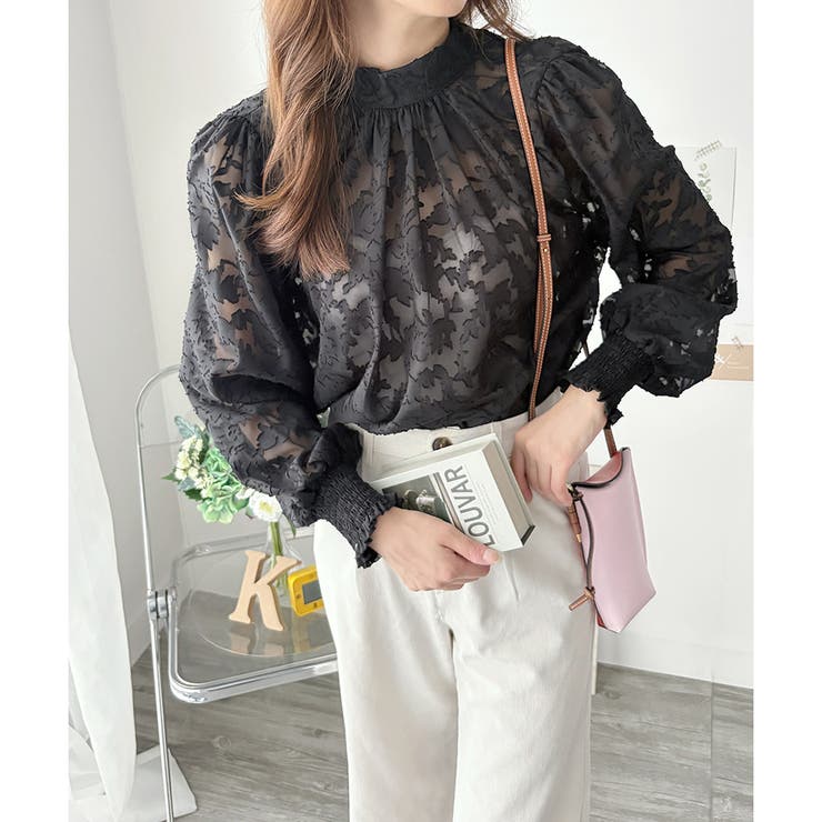 ブラック | フラワーシャギーブラウス レディース 韓国 | Amulet