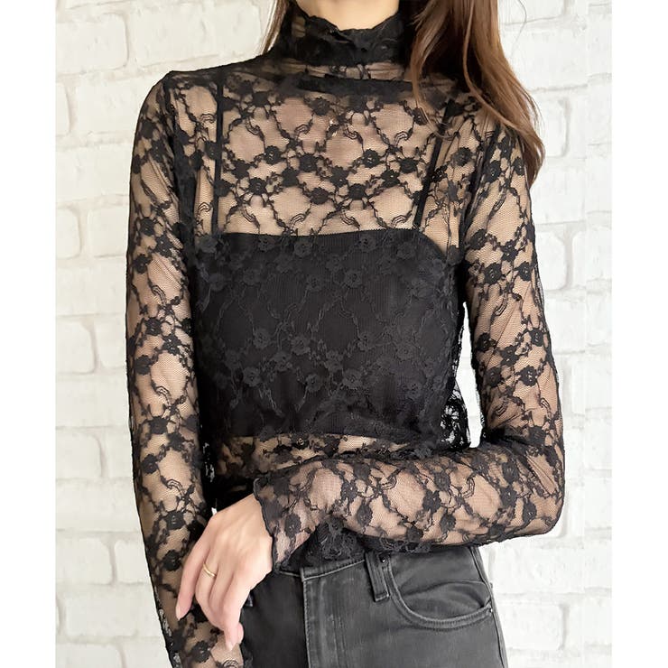 ブラック | 花柄シアートップス レディース 韓国 | Amulet