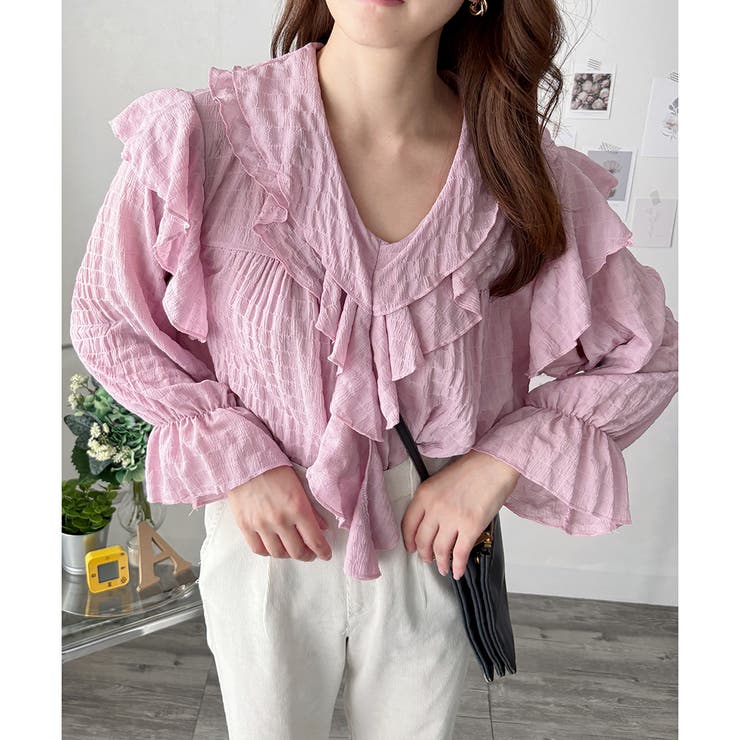 フリルシフォンブラウス レディース 韓国 | Amulet | 詳細画像3 